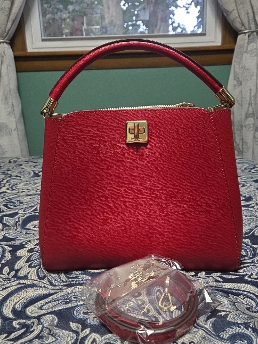 kate spade Red Structured Top-Handle Satchel with Gold Hardware